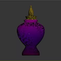 Decorative Purple Vase With Shiny Golden Lid And Smooth Surface