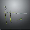 Small Figure And Frog Character On Bamboo Stalks With Red Bands And Green Leaves