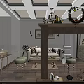 Elegant Classic Living Room With Chandelier Cream Sofa Fireplace Wooden Floor And Wall Art