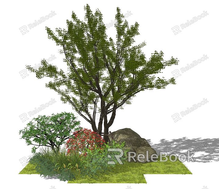 Modern Tree Stone Shrub Meadow model