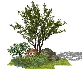 Modern Tree Stone Shrub Meadow 3d model