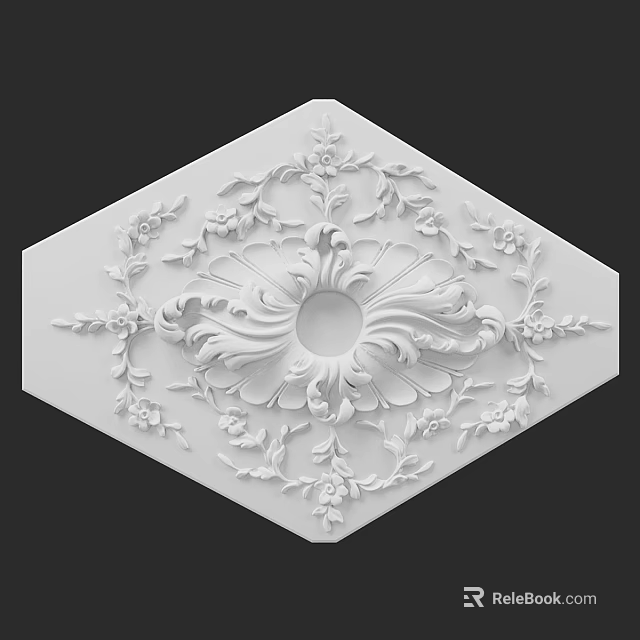 White Hexagonal Carved Decorative Panel with Floral Patterns and Scroll Designs for Interior Decoration 3d model