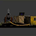 Tactical Weapon Device With Wooden Crate Yellow Generator Cables And Dirt Surface