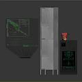 Advanced Computer Display System With Transparent Projection Screen Green Data Charts And Blue Vertical Structure