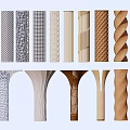 Display Of Various Decorative Columns With Different Textures Spiral And Wooden Patterns