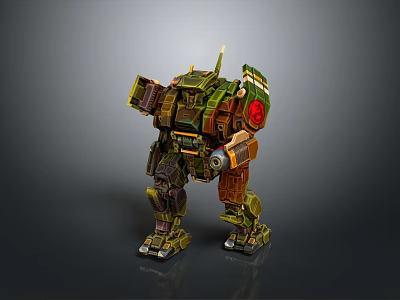 Green And Orange Mech Robot Character With Mechanical Creature Structure And Armored Arms 3d model