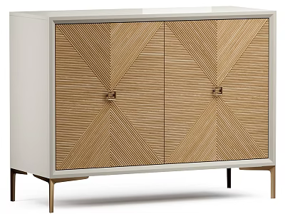 Modern Entryway Cabinet Sideboard With Chevron Wooden Doors And Golden Metal Handles 3d model