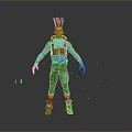 Man with Pink Mohawk Wearing Blue Vest Cargo Pants Yellow Knee Pads and Brown Boots