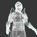 Game and Movie Character in Black Metallic Armor with Helmet and Shoulder Plates