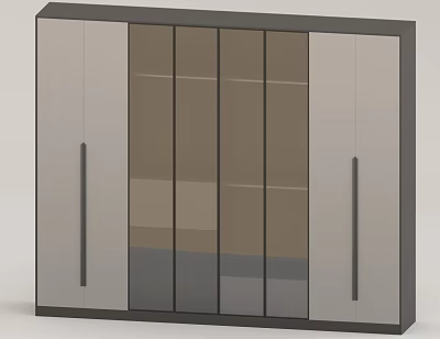 Modern Design Wardrobe With Sliding Glass Doors Light Colored Panels Dark Frame And Internal Shelves 3d model