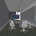 Modern Conference Room Interior With Long Table White Office Chairs And Projector Screen