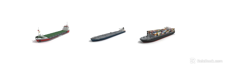 Various Types Of Ships Displayed In White Background 3d model 