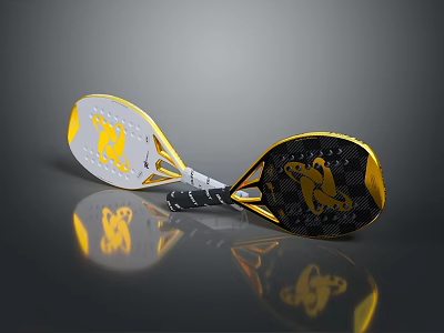 Stylish Sports Rackets White And Black With Yellow Logos Gold Accents Shiny Surface 3d model