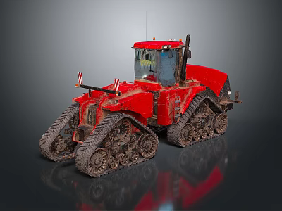 Red Tracked Agricultural Tractor With Muddy Tracks And Operator Cabin 3d model