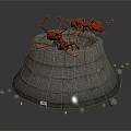 Detailed Red Ant 3D Models On Layered Conical Stone Platform With Small Stones