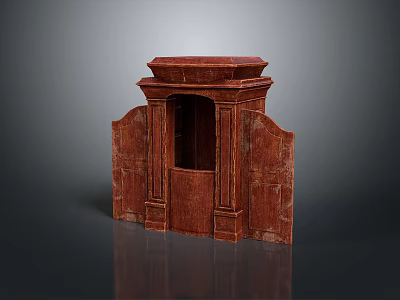 Classical Red Marble Decorative Structure With Carved Columns And Ornate Top Design 3d model