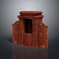 Classical Red Marble Decorative Structure With Carved Columns And Ornate Top Design