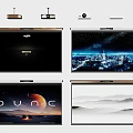 Projection Monitoring System With Multiple Screens Displaying City Night Dune And Mountain Scenes