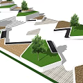 Modern Geometric Tree Pits Landscape Design With Green Plants And Multiple Shapes 3d model
