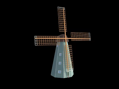 Traditional Windmill 3D Model Design With Wooden Blades And Tower Structure 3d model