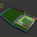 Residential Gate Featuring Brick Wall Green Lawn And Yellow Building In Yard
