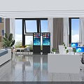 Modern Public Office Space with Desks Computers Plants Large Windows and Bright Lighting 3d model