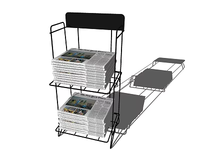 Metal Display Rack With Two Tier Shelves For Newspapers And Black Top 3d model