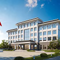 Modern Residential Building Exterior Design With White Facade Red Flag Plaza And Landscaped Gardens