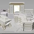Elegant Luxury Kitchen Scene Components With Marble Countertop Cabinets And Decorative Cart