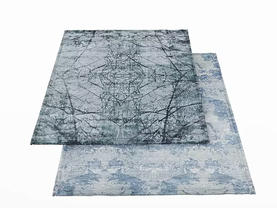 Two Stylish Square Rugs With Modern Blue Green Abstract Patterns And Designs 3d model