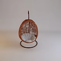 Rattan Hanging Chair With White Cushion And Metal Stand For Indoor Decor