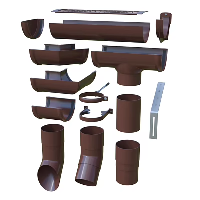 Assorted Brown Pipe Components Including Drain Pipes Fittings Connectors And Brackets 3d model