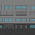 Modern Metal And Glass Fence Design With Striped Gray Wall And Layered Structure