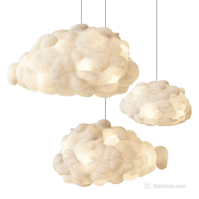 Cloud Shaped Cream Colored Fabric Pendant Lights With Warm Glowing Light For Modern Cozy Interior 3d model 