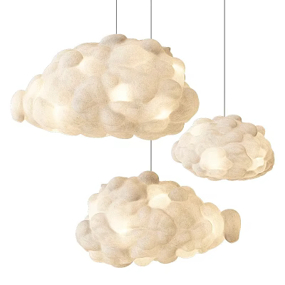 Cloud Shaped Cream Colored Fabric Pendant Lights With Warm Glowing Light For Modern Cozy Interior 3d model