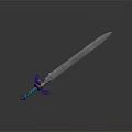 Fantasy Decorative Sword With Purple Blue Hilt Accents And Sharp Silver Blade