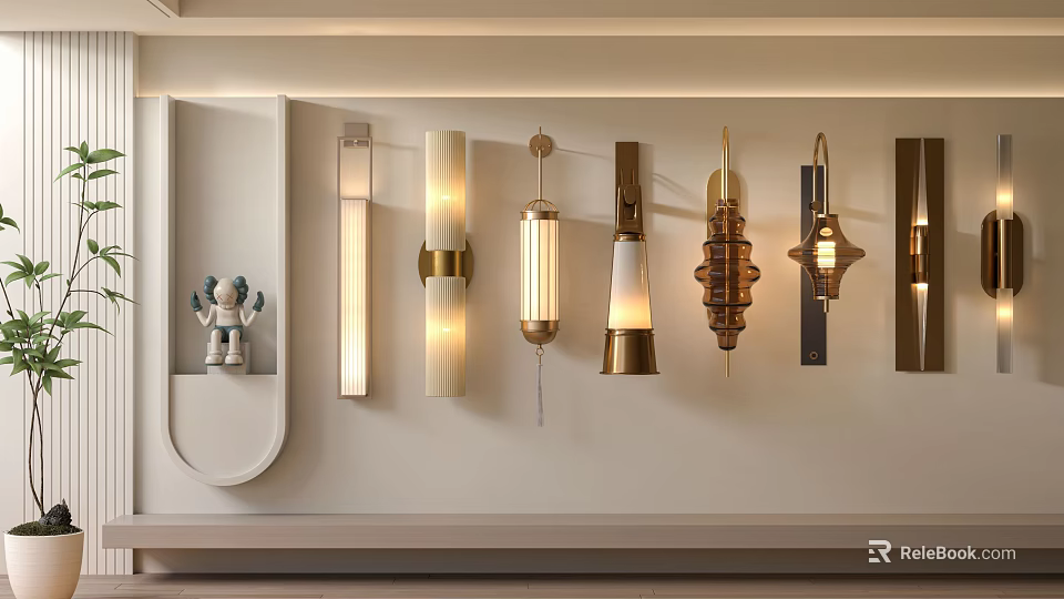Various Modern Wall Lamps Designs For Home Decor Displayed On White Wall 3d model 