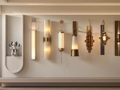 Various Modern Wall Lamps Designs For Home Decor Displayed On White Wall 3d model