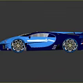 Blue Bugatti Racing Sports Car With Streamlined Design Aerodynamic Rear Wing And Shiny Finish