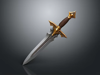 Ornate Fantasy Sword With Silver Blade Brown Handle And Golden Decorations 3d model
