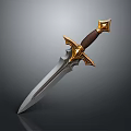 Ornate Fantasy Sword With Silver Blade Brown Handle And Golden Decorations