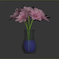 Elegant Blue Glass Vase With Pink Purple Flowers And Green Stems