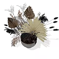 Natural Dried Flower Arrangement In Concrete Vase With Ferns Plumes And Leaves