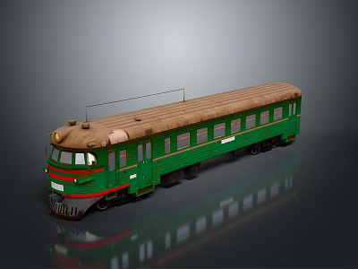 Vintage Green and Brown Train Model With Multiple Windows and Reflective Surface 3d model