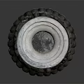 Garden Ornament Stone Pedestal With Cylindrical Body Carved Patterns And Decorative Base