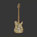 Colorful Sticker Decorated Electric Guitar With Wooden Body And Reflective Base