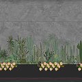 Modern Decorative Bonsai Potted Plants With Cacti Succulents And Small Flowers