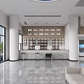 Modern Service Hall Interior Design With Counter Seating And Windows 3d model