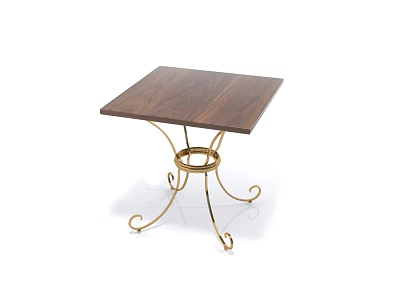 Modern Elegant Square Coffee Table With Walnut Wood Tabletop And Gold Metal Curved Legs 3d model
