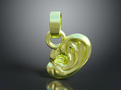 Golden Heart Shaped Pendant With Ear Design Shiny Elegant Jewelry Accessory 3d model